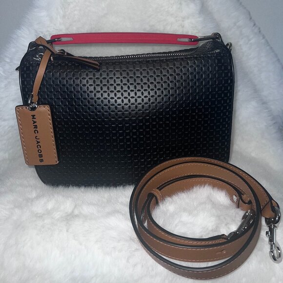 Marc Jacobs Handbags - Marc Jacobs Softbox 23 Convertible Satchel | Perforated Black with Red Handle